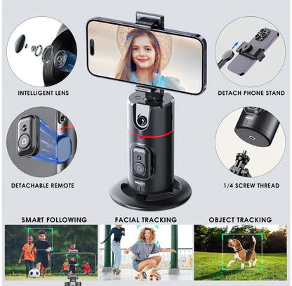 AI-Powered Face-Tracking Gimbal for Phones with LED Light and Stand