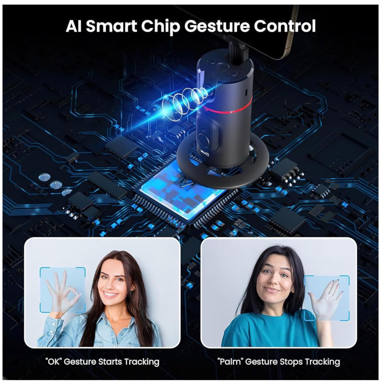 AI-Powered Face-Tracking Gimbal for Phones with LED Light and Stand